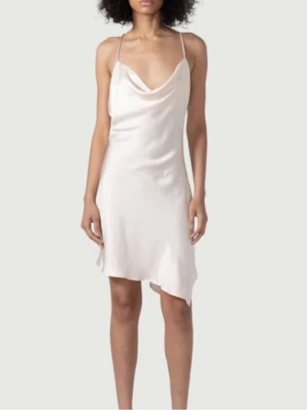 Asymmetrical Ivory Slip Dress with Cowl Neck